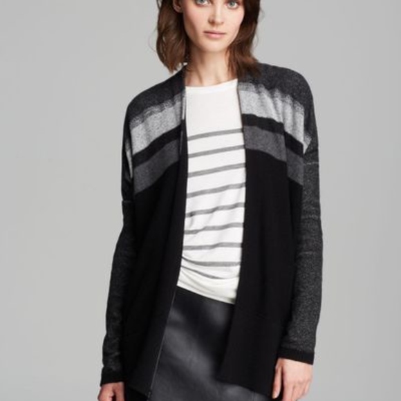 Vince Gray Variegated Striped Drape Cardigan - Picture 1 of 8